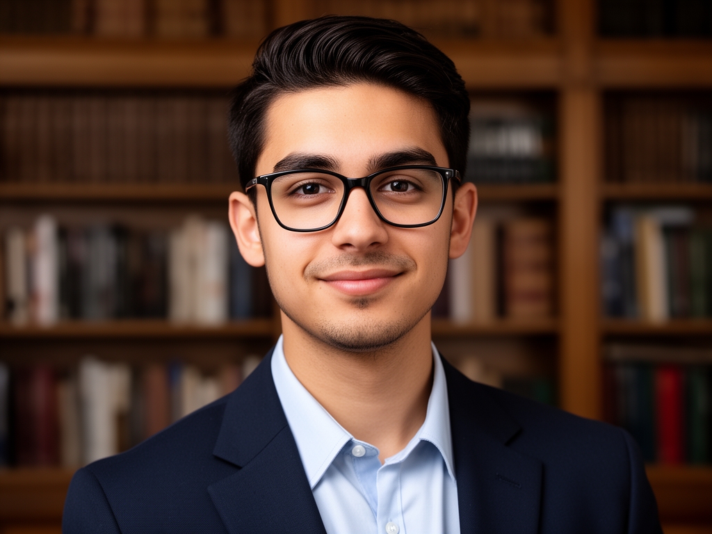 Портрет Дэниэла Кортеса, медиааналитика и соучредителя платформы, мужчина в очках, академическая обстановка